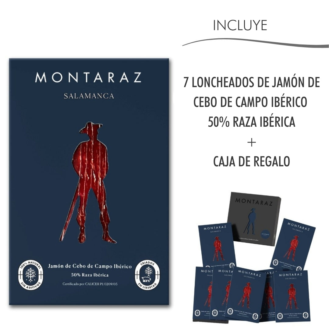 Montaraz® Caja Regalo Gourmet | 7 Loncheados De Jamón De Cebo De Campo Ibérico 50% Raza Ibérica Envasados Al Vacío 700g_2