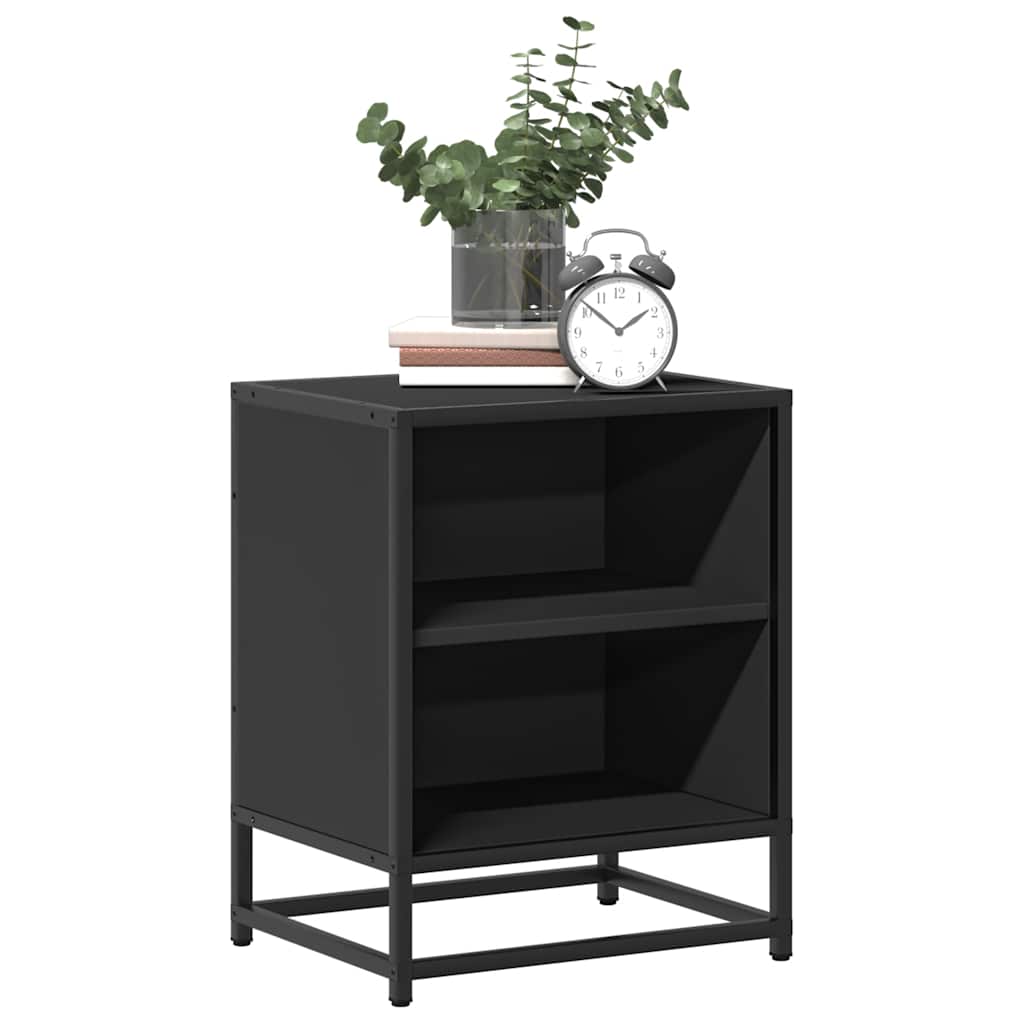 Mesita De Noche Madera Ingeniería Negro 40x31x50 Cm Metal_2