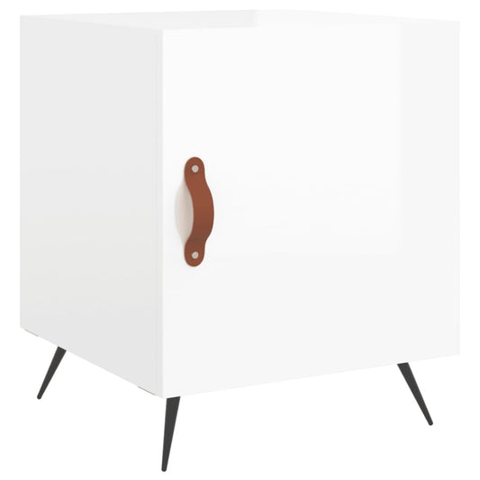Mesita De Noche Madera De Ingeniería Blanco Brillo 40x40x50 Cm_0
