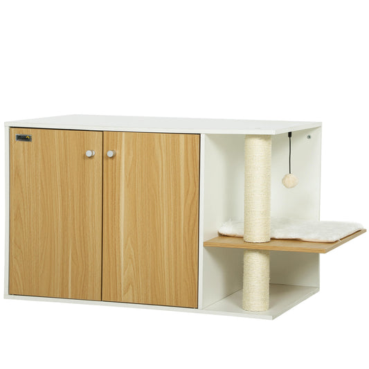 Pawhut Mueble Arenero Para Gatos 3 En 1 Con Puertas Centro De Juegos Blanco_0