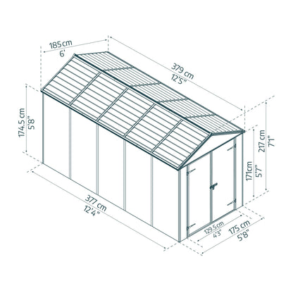 Cobertizo de jardín Rubicon 185x378 cm gris oscuro Canopia