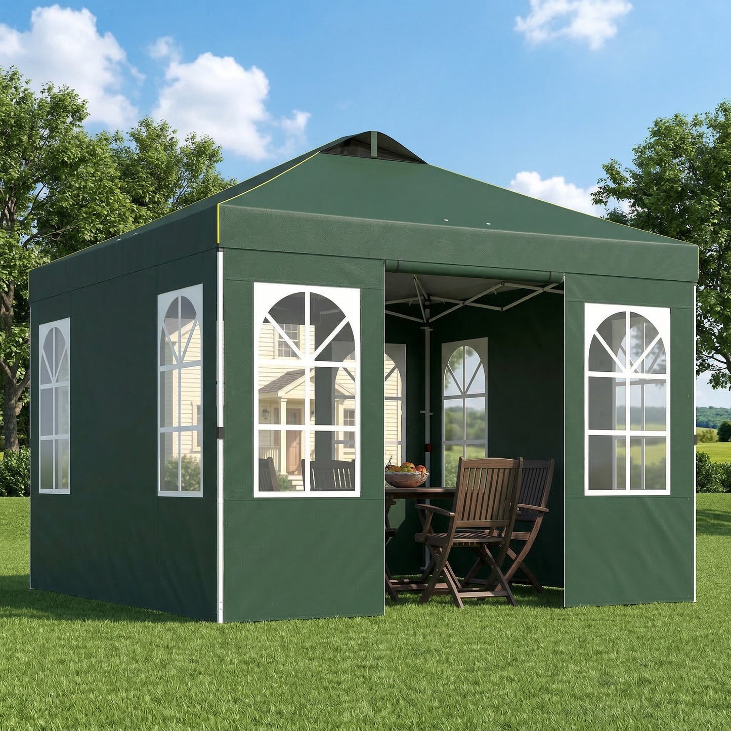 Outsunny Carpa Plegable 3x3m Pop-up Altura Ajustable Laterales Extraíbles Verde_1