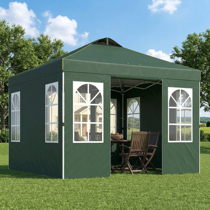 Outsunny Carpa Plegable 3x3m Pop-up Altura Ajustable Laterales Extraíbles Verde_1