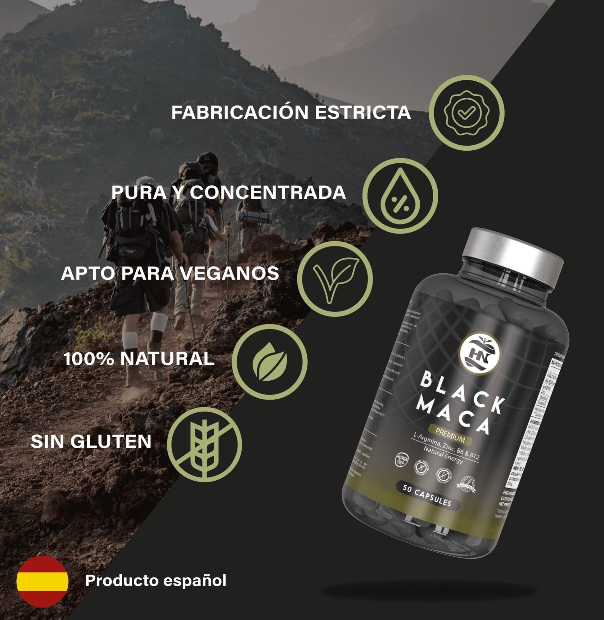Maca Negra Andina Peruana Con L Arginina, 50 Capsulas, Para Máxima Energía Y Rendimiento Con Vitaminas B6/b13_3