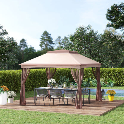 Outsunny Carpa Plegable 3x3 M Cenador De Jardín Con Doble Techo Marrón_1