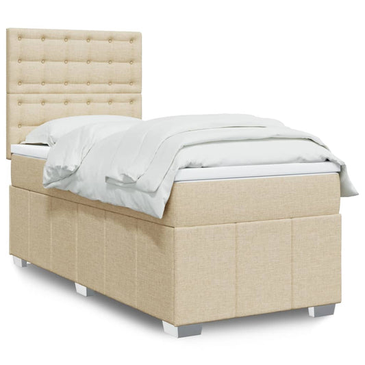 Cama Box Spring Con Colchón Tela Color Crema 90x190 Cm / Vetonek_0