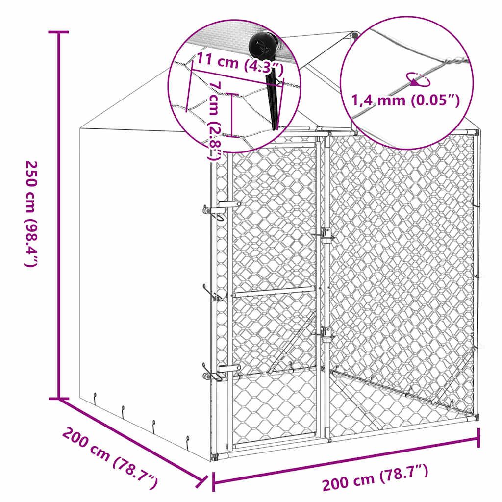 Vidaxl Perrera De Exterior Con Toldo Acero Galvanizado Plata 2x2x2,5 M_2