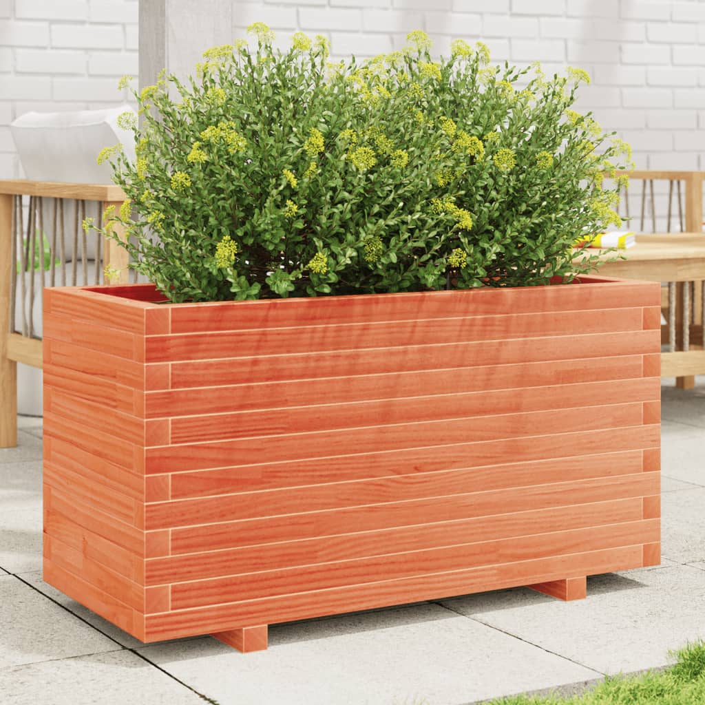 Jardinera Madera Maciza De Pino Marrón Cera 90x40x49,5 Cm_1