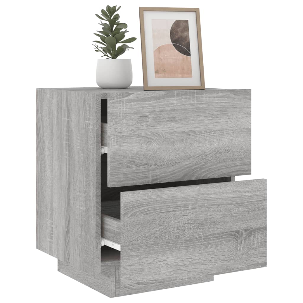 Mesitas De Noche Luces Led 2 Uds Madera Ingeniería Gris Sonoma_2