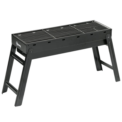 Outsunny Barbacoa De Carbón Plegable Con Parrillas De Acero Inoxidable Negro_0