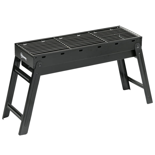 Outsunny Barbacoa De Carbón Plegable Con Parrillas De Acero Inoxidable Negro_0
