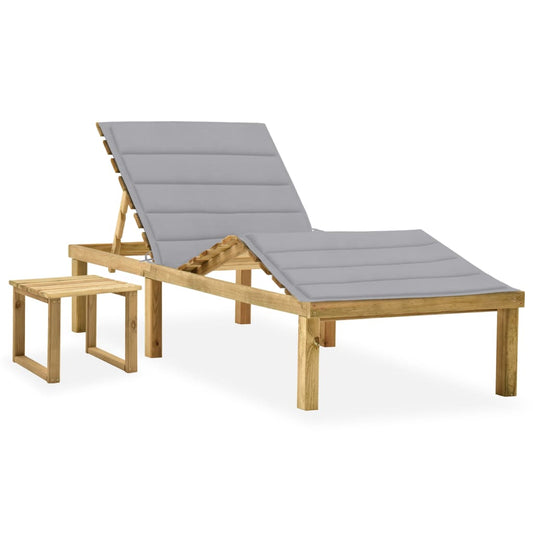 Tumbona De Jardín Con Mesa Y Cojín De Madera De Pino Impregnada_0