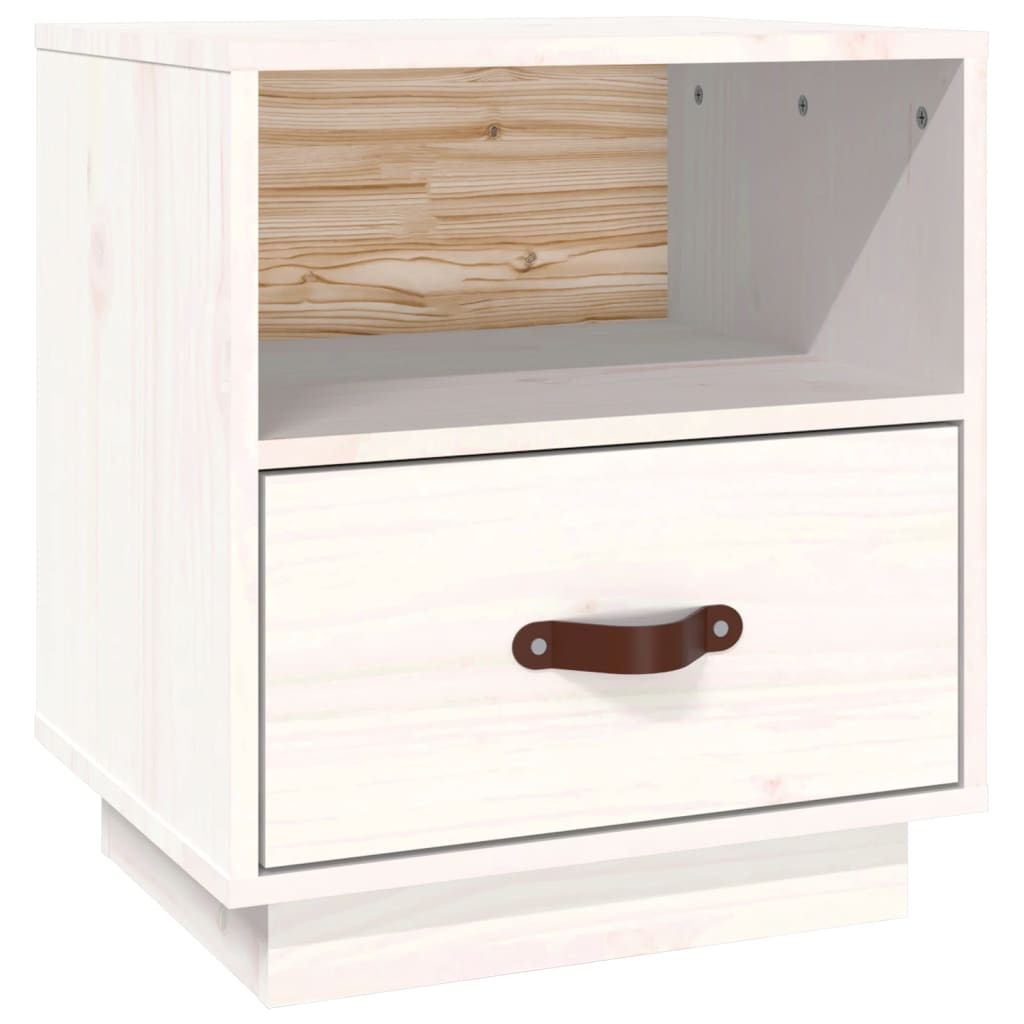 Mesita De Noche Madera Maciza De Pino Blanca 40x34x45 Cm_0