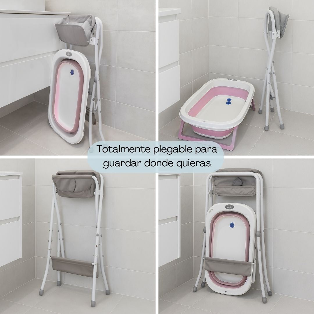 Bañera Plegable Para Bebé Con Soporte De Patas Antideslizantes Rosa Bathby_4