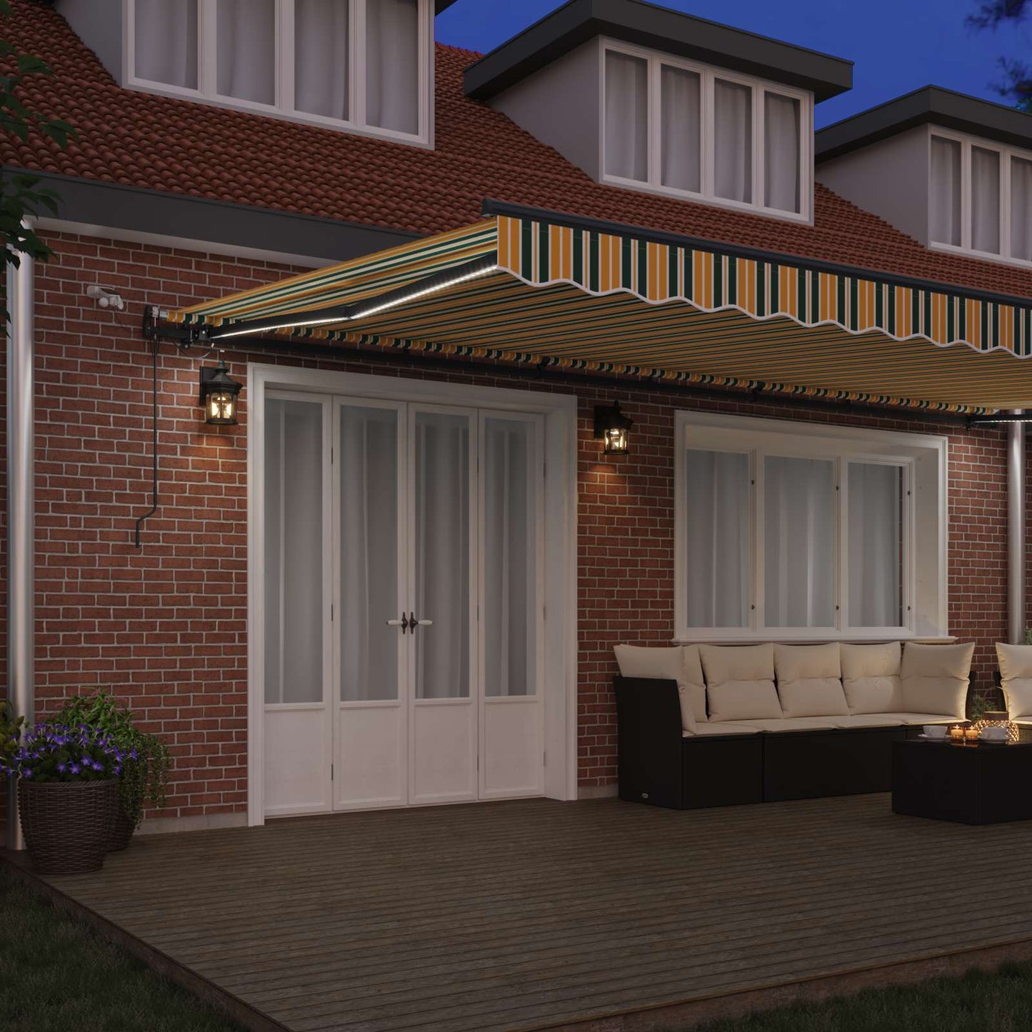 Toldo Retráctil Verde Y Amarillo 600 X 350 Cm Poliéster_2