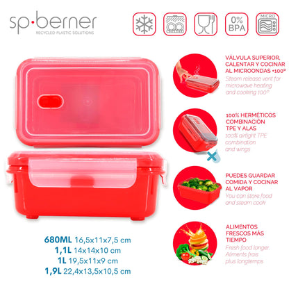 Set De 8 Herméticos Super Lock Micro 2x 0,68-1-1,1-1,9 L, Aptos Para Cocinar Al Vapor En El Microondas, Ideal Transporte Y Almacenamiento De Alimento_5
