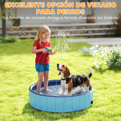 Pawhut Piscina Para Perros Plegable Con Aspersor Antideslizante Resistente Azul_4
