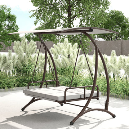Outsunny Columpio De Jardín Exterior De 3 Plazas Convertible En Cama Gris Claro_1