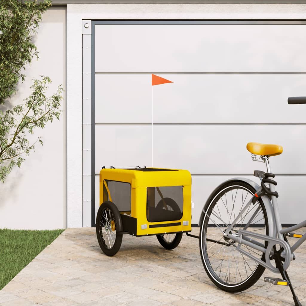 Vidaxl Remolque Bicicleta Mascotas Hierro Tela Oxford Amarillo Negro_1