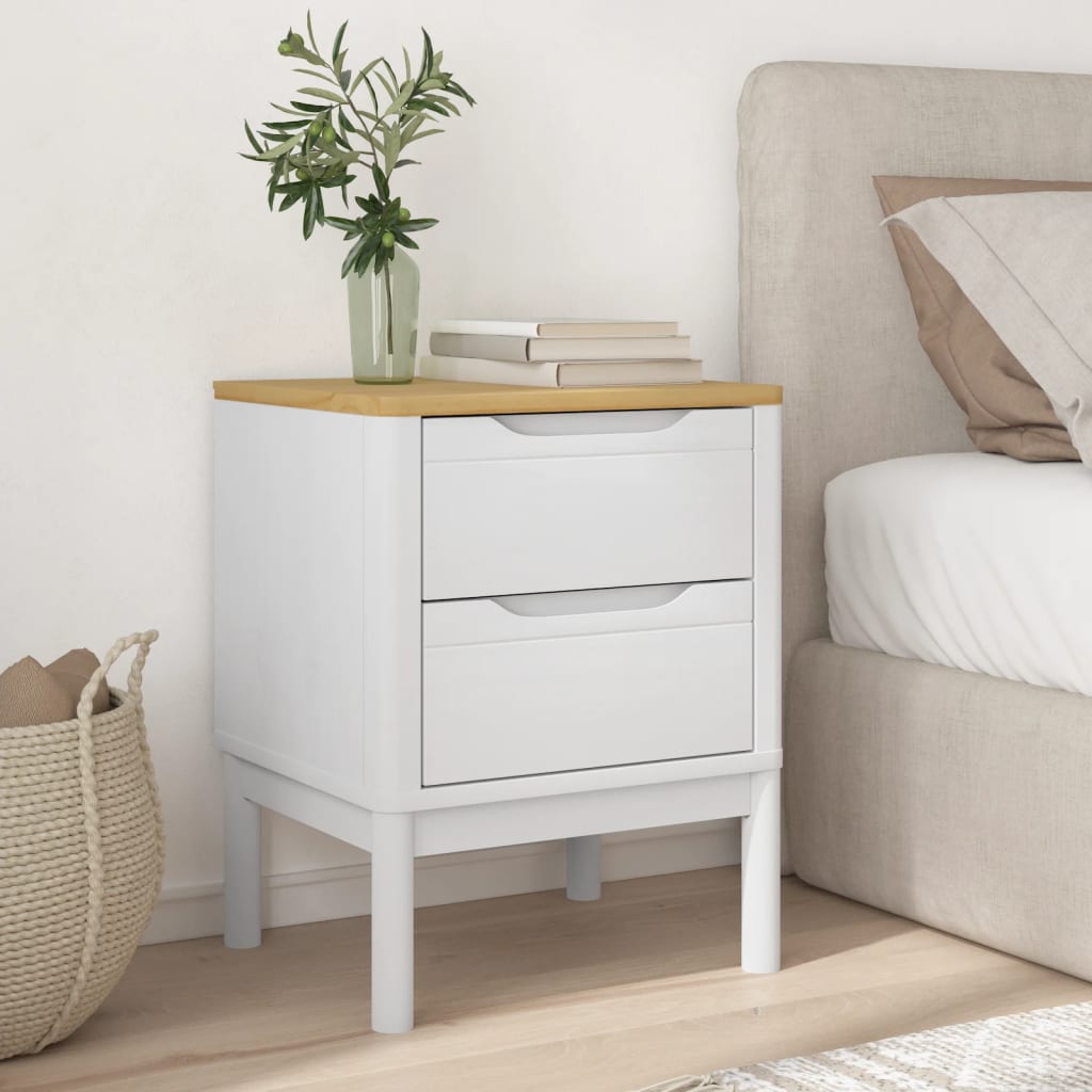 Mesita De Noche Floro Madera Maciza De Pino Blanco 45x39x57 Cm_1