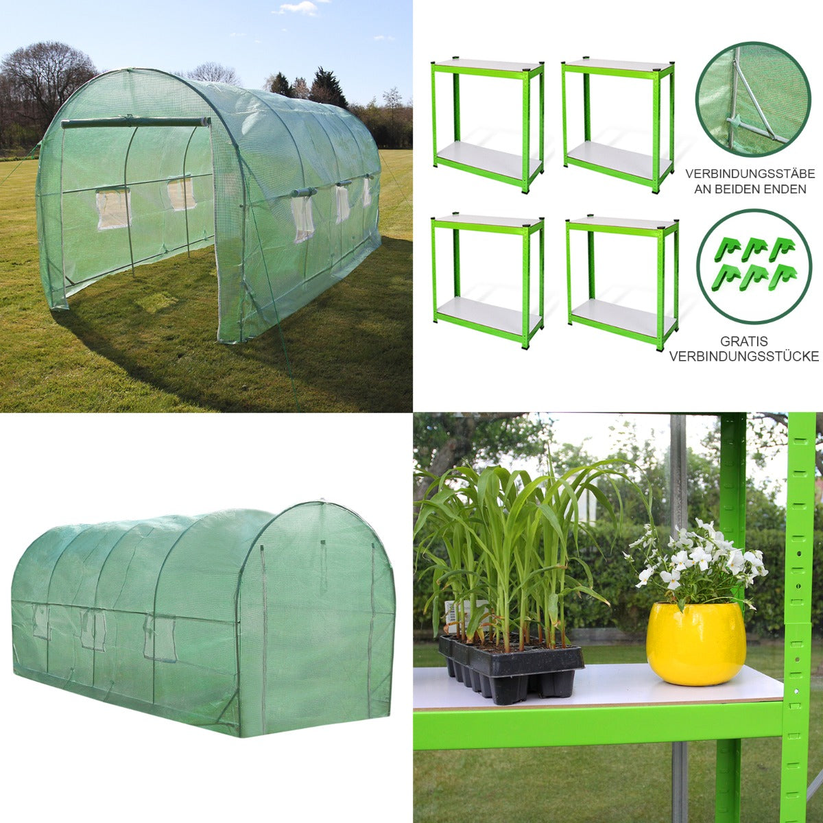 Invernadero Politúnel Con Estantería Galvanizada De Jardín Carpa De Cultivo 19mm 5 X 2m_2