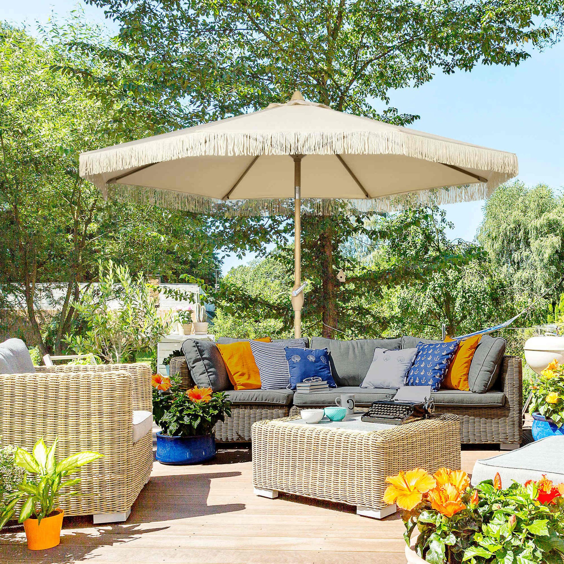 Outsunny Sombrilla Terraza Exterior Ø265x244 Cm Con Ángulo Ajustable Crema_3