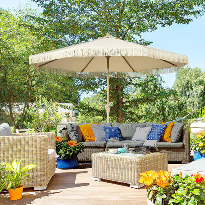 Outsunny Sombrilla Terraza Exterior Ø265x244 Cm Con Ángulo Ajustable Crema_3