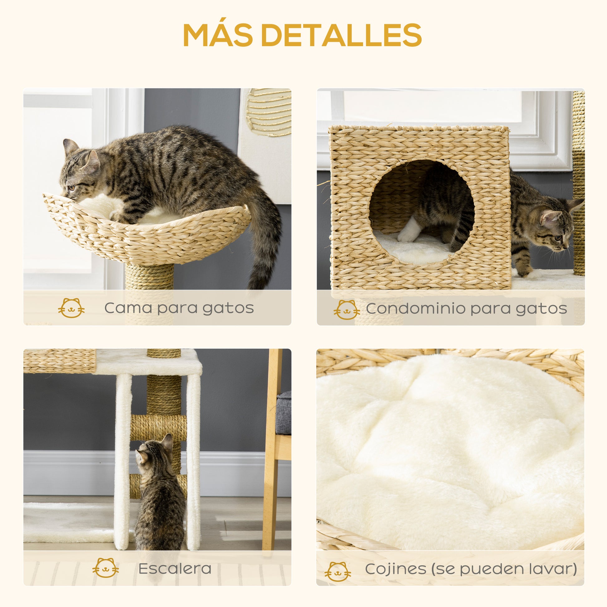 Pawhut Árbol Rascador Para Gatos Medianos Altura 100,5cm Con Cama Superior Cueva_4