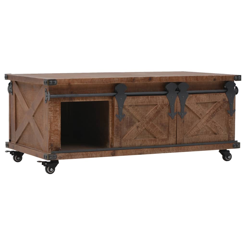 Mesa De Centro De Madera Maciza De Abeto Marrón 91x51x38 Cm_4