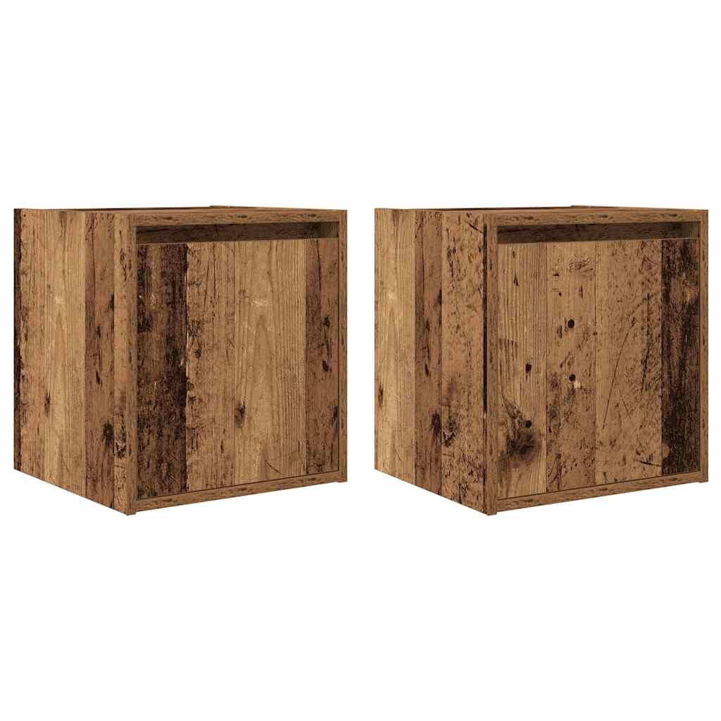Mesillas De Noche De Pared 2 Uds Madera Vieja 38x34x40 Cm_0