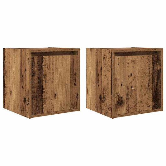Mesillas De Noche De Pared 2 Uds Madera Vieja 38x34x40 Cm_0