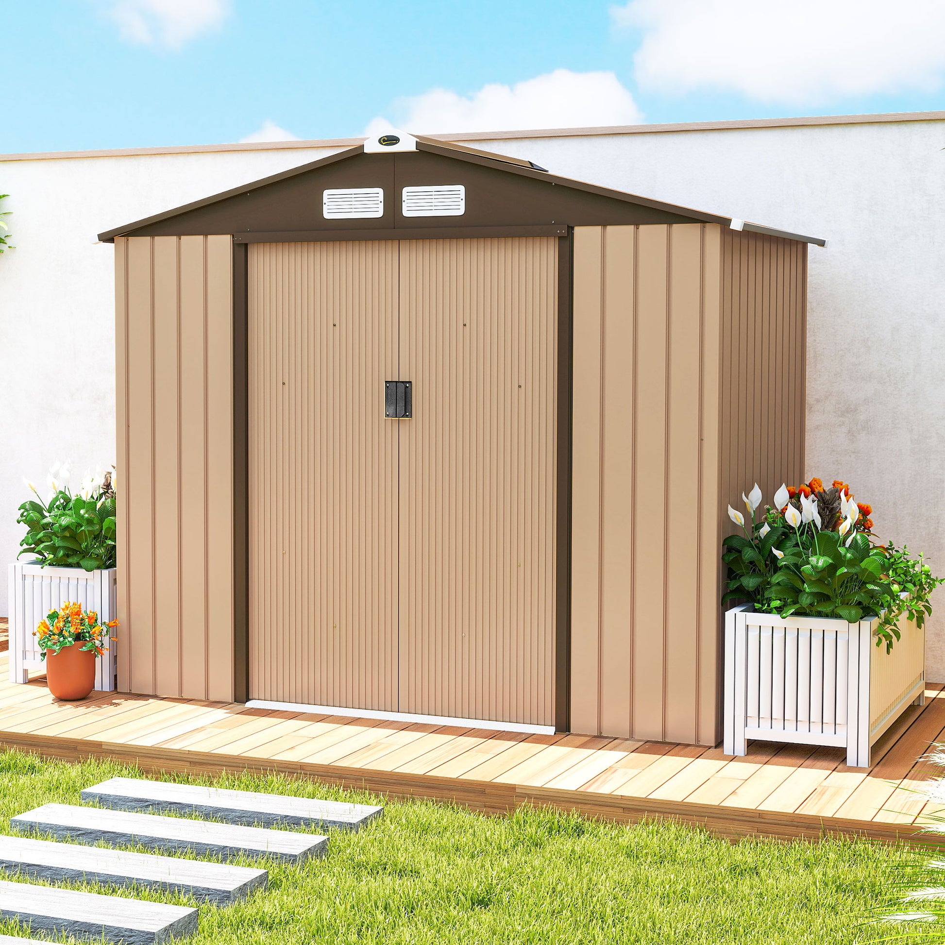 Outsunny Caseta De Jardín Exterior 2,42 M² 213x130x185 Cm Con Puerta Corredera_4