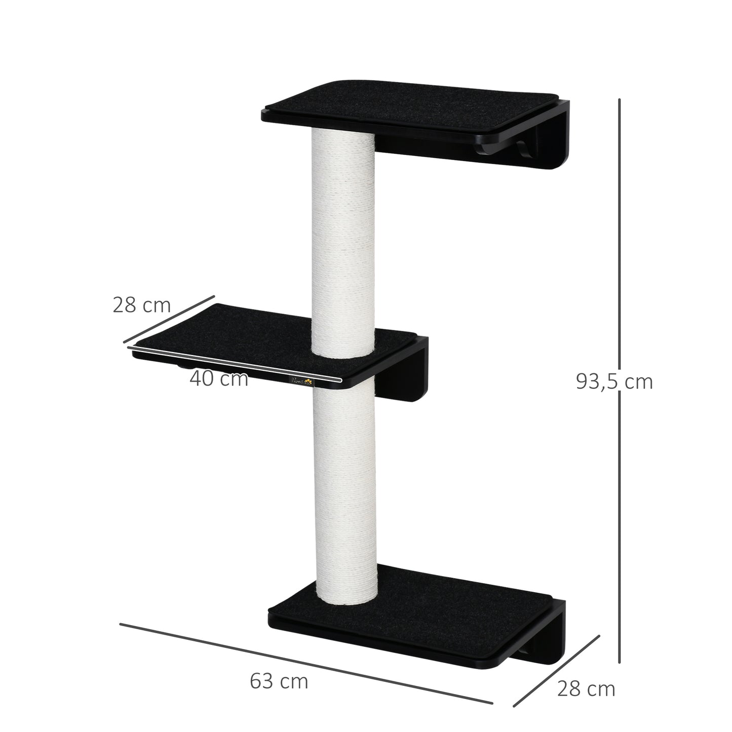 Pawhut Árbol Para Gatos De Pared Con 3 Plataformas Cojín Extraíble 63x28x93,5 Cm_2