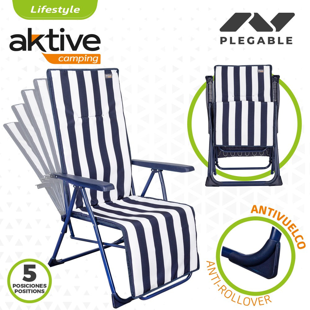 Silla Tumbona Plegable 5 Posiciones Rayas Marineras Aktive Garden_2