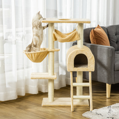 Pawhut Árbol Rascador Para Gatos 98 Cm Con Cueva Hamaca Escalera Postes De Sisal_1