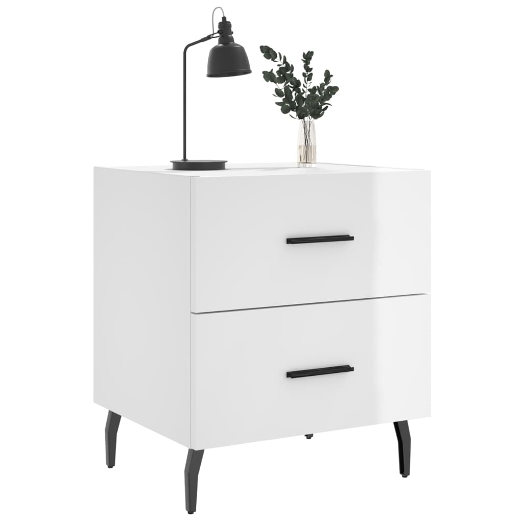 Mesita Noche 2 Uds Madera Ingeniería Blanco Brillo 40x35x47,5cm_1