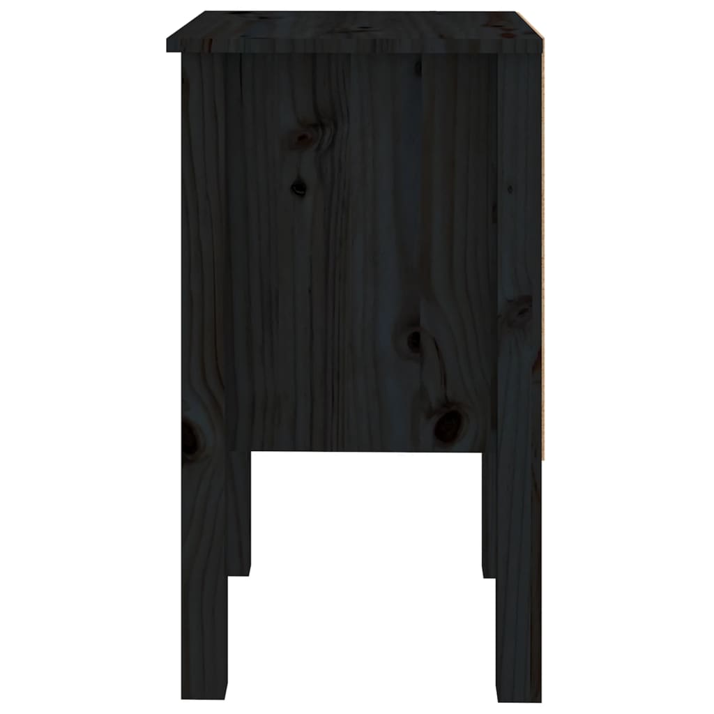 Mesita De Noche Madera Maciza De Pino Negro 40x35x61,5 Cm_4