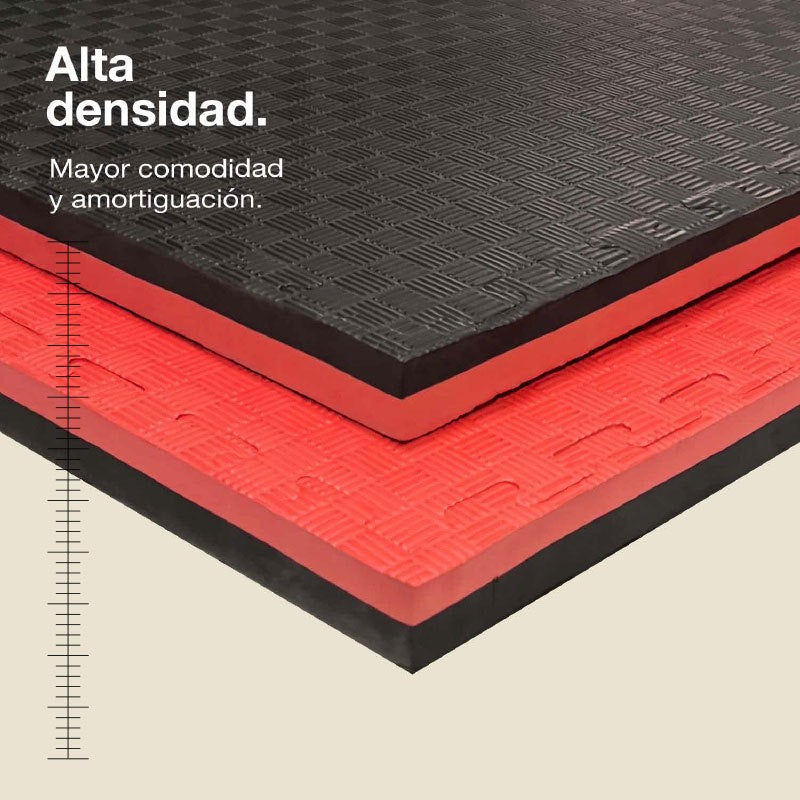 Jowy Tatami Puzzle 4cm 100x100cm, Pack 4 Unidades – Superficie 5 Líneas Negro/rojo_1