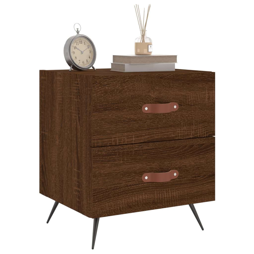 Mesita Noche 2 Uds Madera Ingeniería Marrón Roble 40x35x47,5 Cm_2