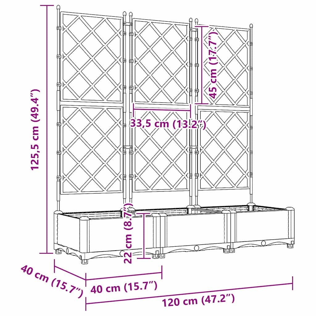 Vidaxl Maceta De Jardín Con Enrejado 3 Pcs Negro 120 X 40 X 125.5 Cm_2