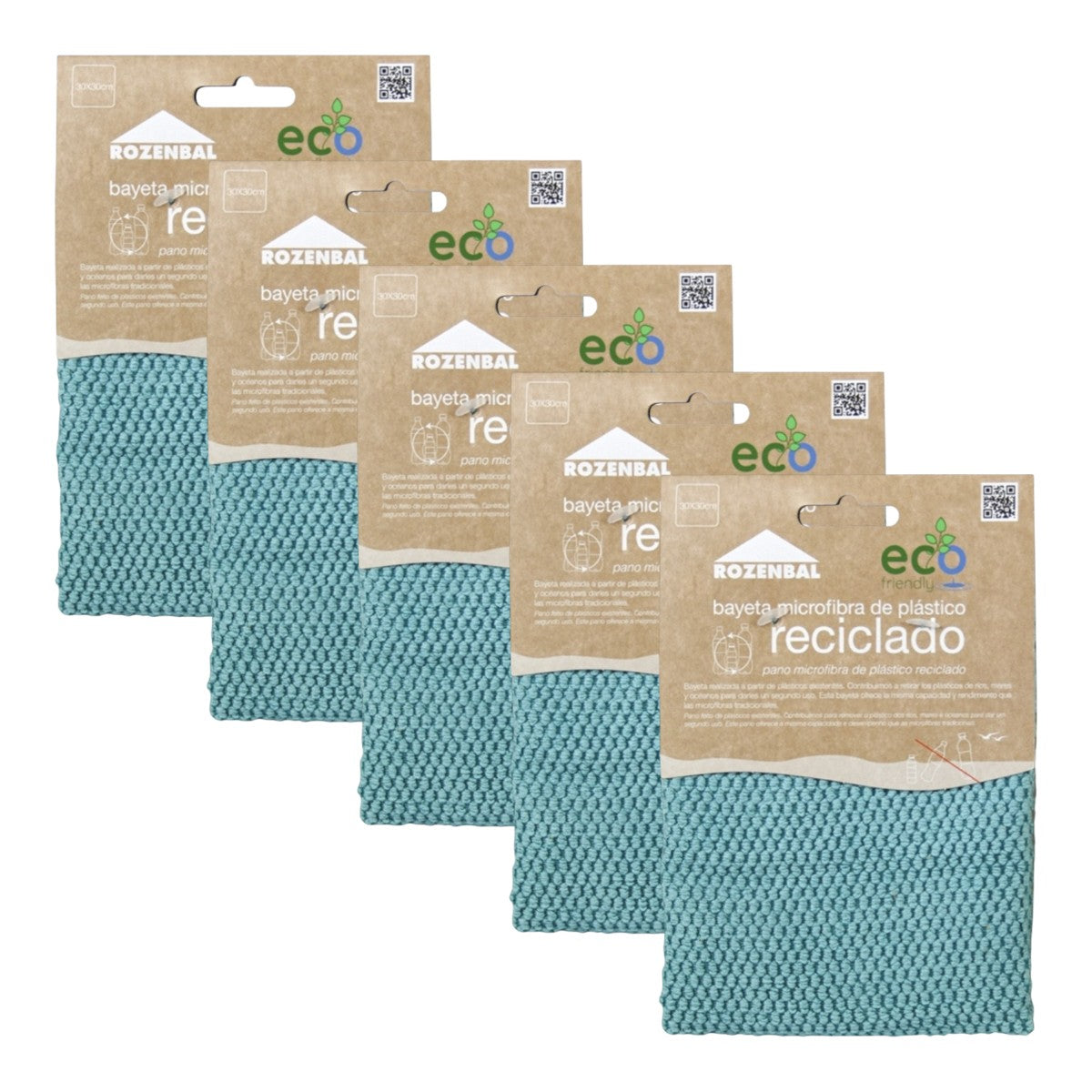 Pack 5x Bayetas PET reciclado microfibra 30 x 30 cm Eco Friendly ROZENBAL
