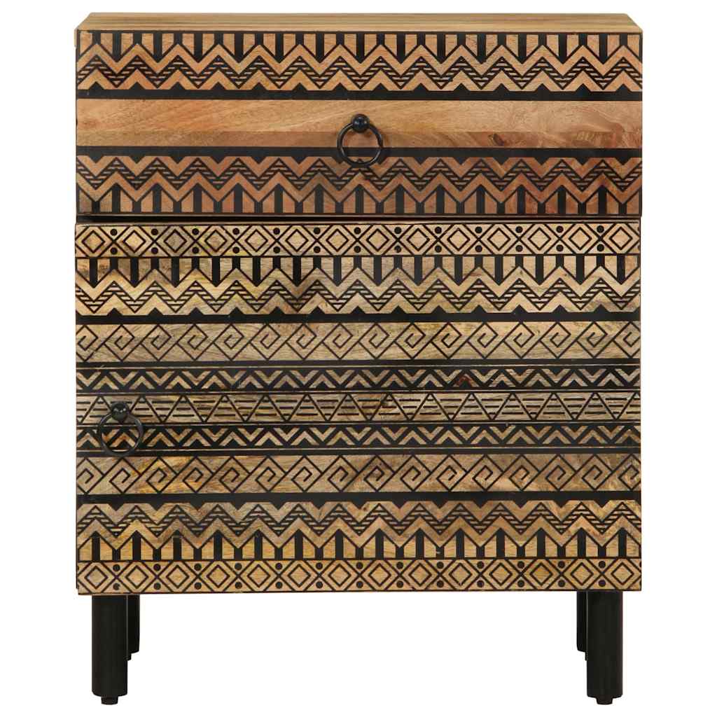 Mesita De Noche Madera Maciza De Mango Rugosa Negro 50x33x60 Cm_1