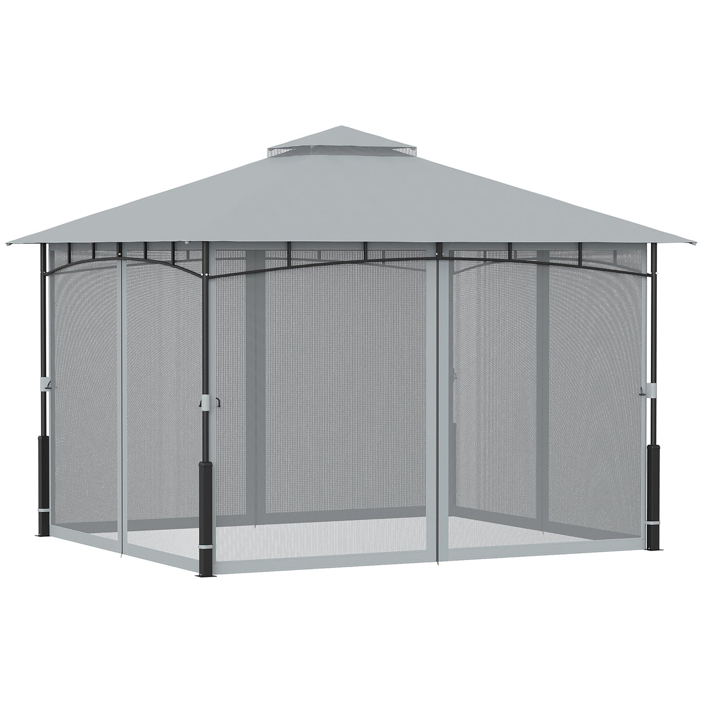 Outsunny Cenador Para Jardín 3x3,6 M Con Doble Techo Paredes De Malla Gris_3