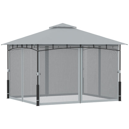 Outsunny Cenador Para Jardín 3x3,6 M Con Doble Techo Paredes De Malla Gris_3