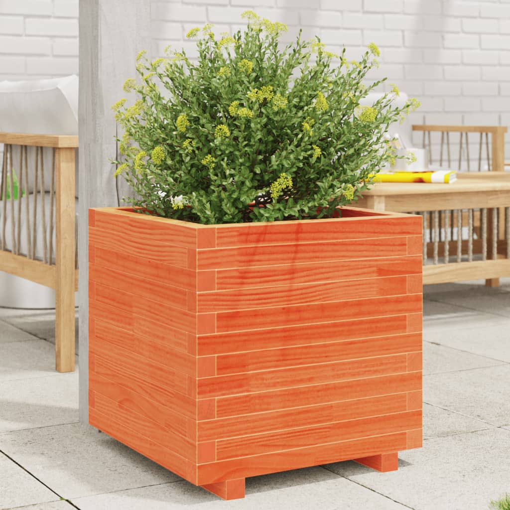 Jardinera Madera Maciza De Pino Marrón Cera 50x50x49,5 Cm_1