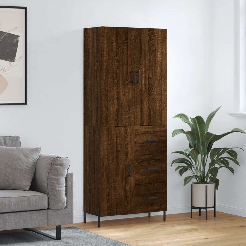 Aparador Alto Madera Contrachapada Marrón Roble 69,5x34x180 Cm_0