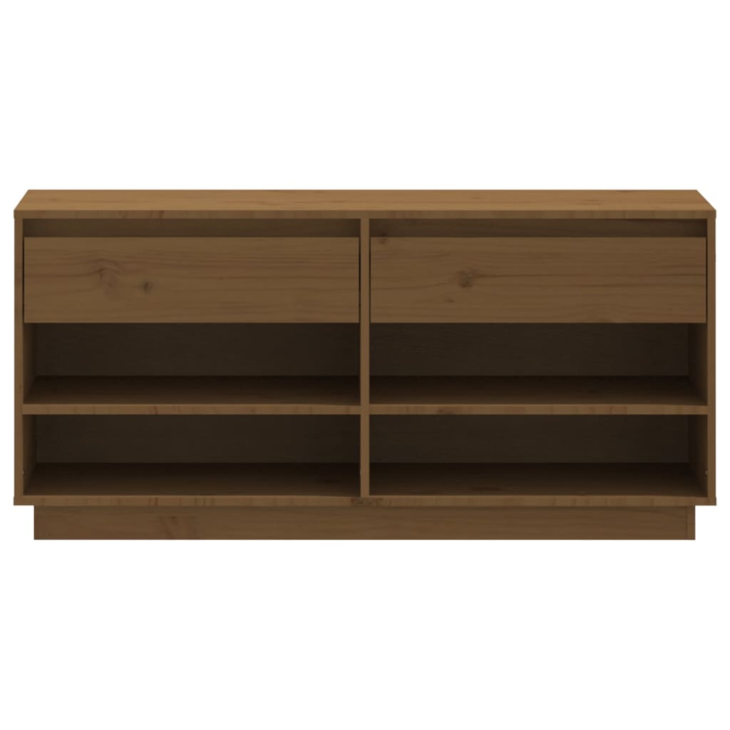 Mueble Zapatero De Madera Maciza Pino Marrón Miel 110x34x52 Cm / Vetonek_2