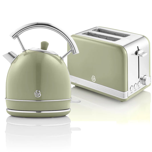 Swan Retro Set Desayuno Hervidor De Agua 1,8 L Inalámbrico, Tostadora 2 Rebanadas Anchas, Vintage, Stp7050gneu, Verde_0