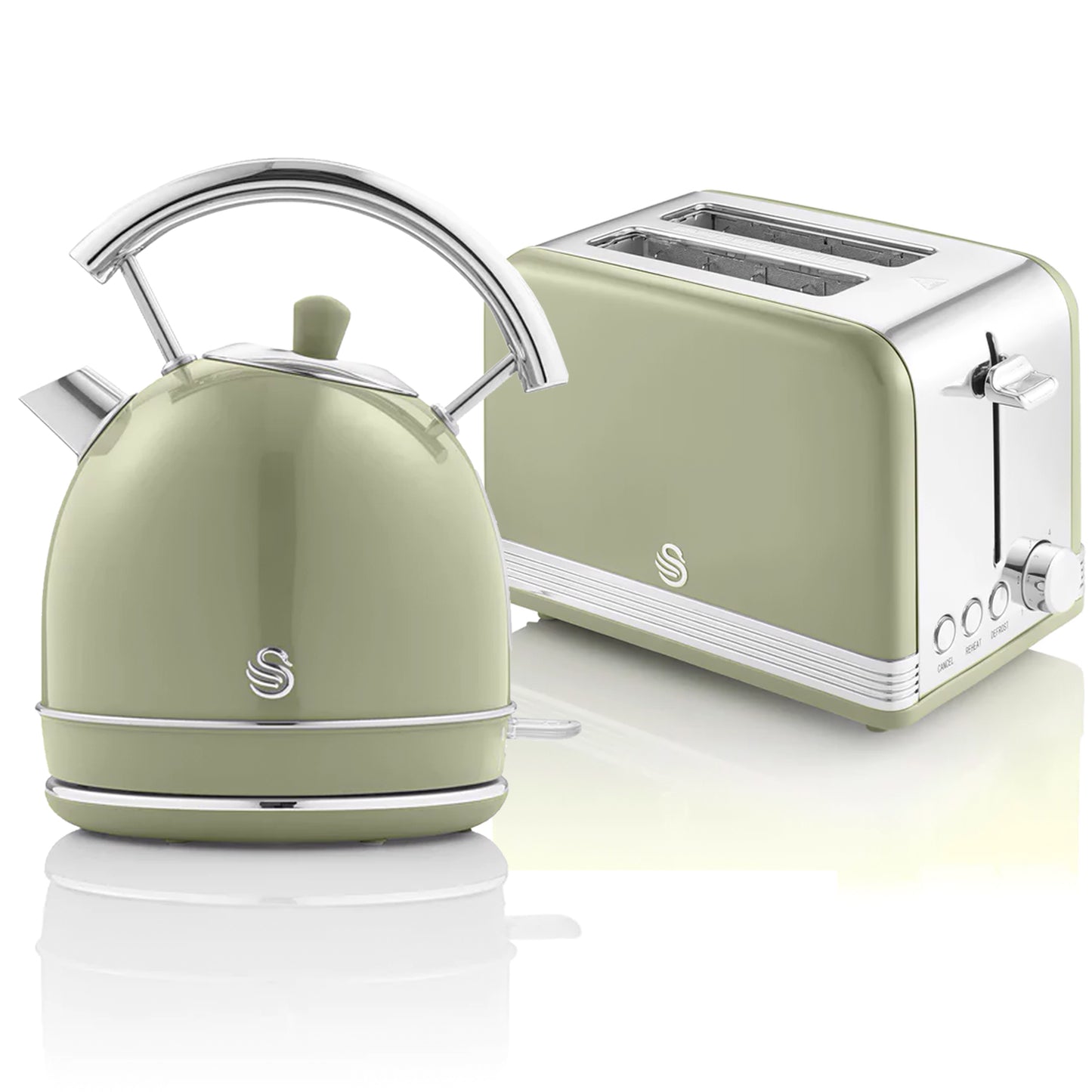 Swan Retro Set Desayuno Hervidor De Agua 1,8 L Inalámbrico, Tostadora 2 Rebanadas Anchas, Vintage, Stp7050gneu, Verde_0