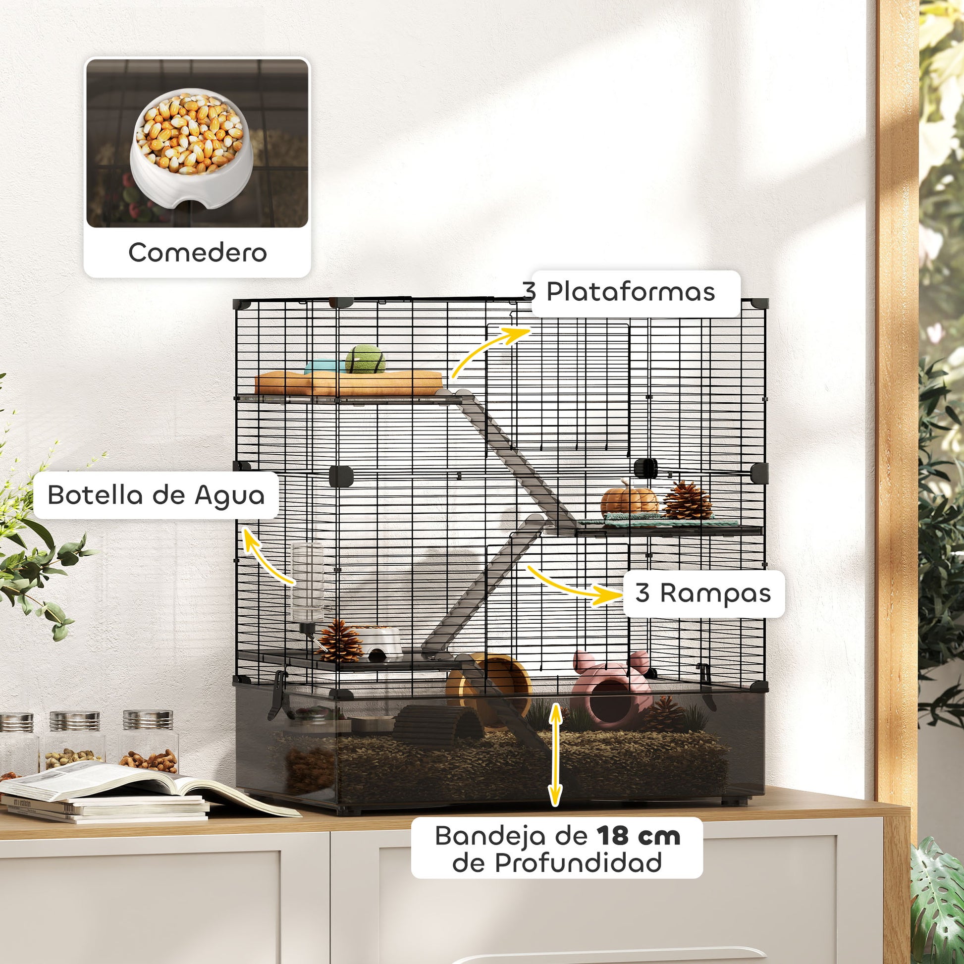 Pawhut Jaula Para Hurones De 4 Niveles Con Bandeja Inferior 73x47x80 Cm Negro_4